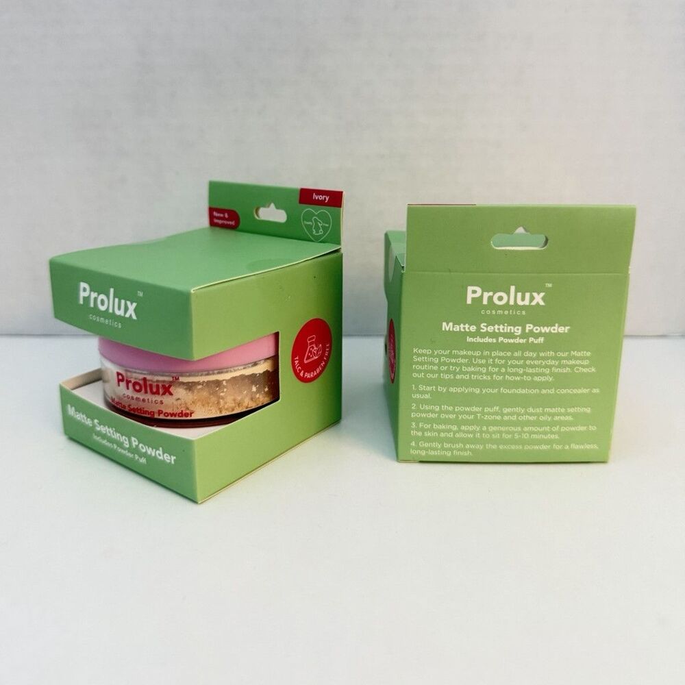 Two Count of Prolux Cosmetics Matte Setting Powder Ivory w/ Puff 0.35 oz